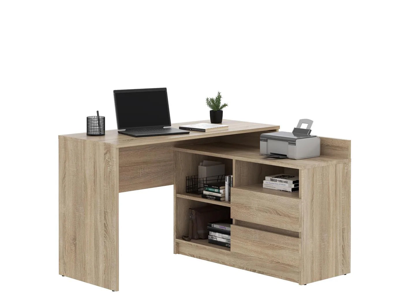 Birou colt Delta 120x50x75 cm cu comoda 100x42x72 cm, 2 sertare, montaj stanga/dreapta, sonoma - 3
