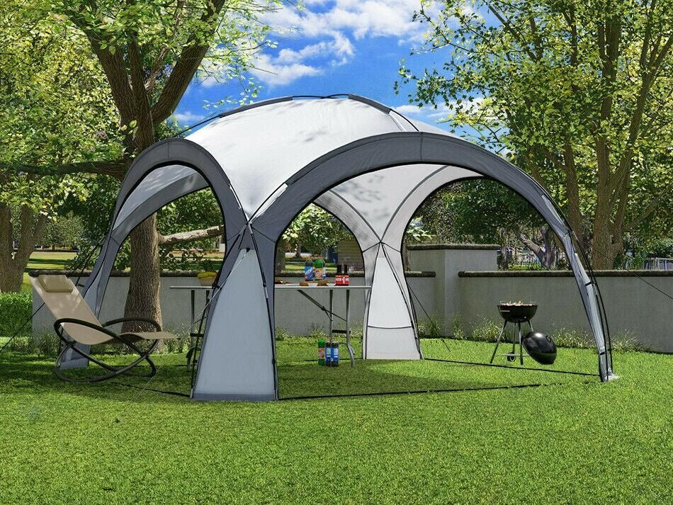 Pavilion gradina 350x350x230 cm, structura fibra de sticla, acoperis poliester impermeabil, gri cu alb
