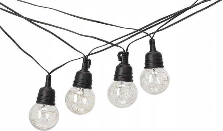 Ghirlanda luminoasa decorativa pentru exterior, alimentare la priza, 10 metri, 10 becuri LED cu iluminare calda 3000K, IP44