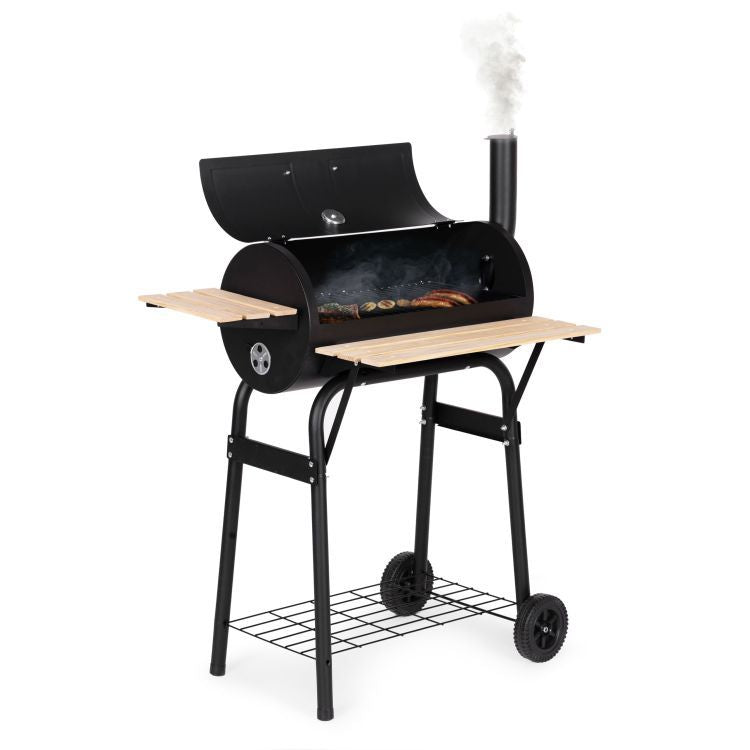 Gratar de gradina 91x60x114 cm, cu cos de fum, termometru si 3 rafturi, metal cromat, negru