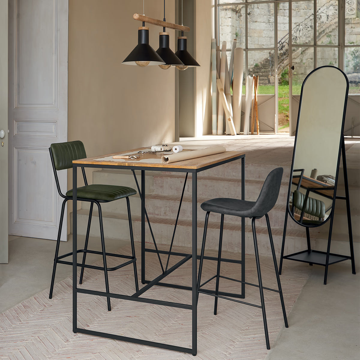Scaun bar Atmosphera Vladi, cadru metal si lemn, 44x42x95 cm, gri