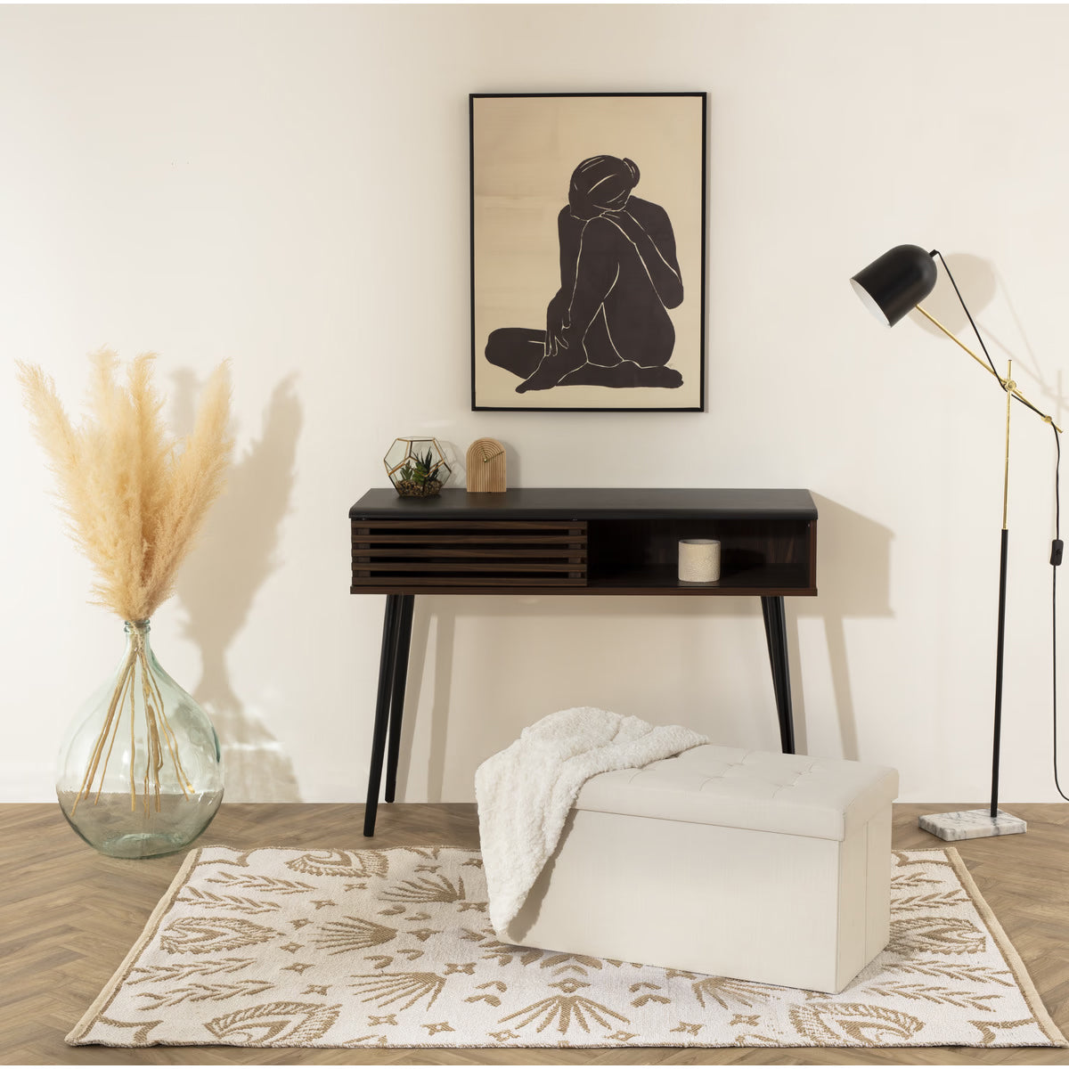 Taburet dublu pliabil Atmosphera Lysandre, MDF si poliester, 76x38x38 cm, bej