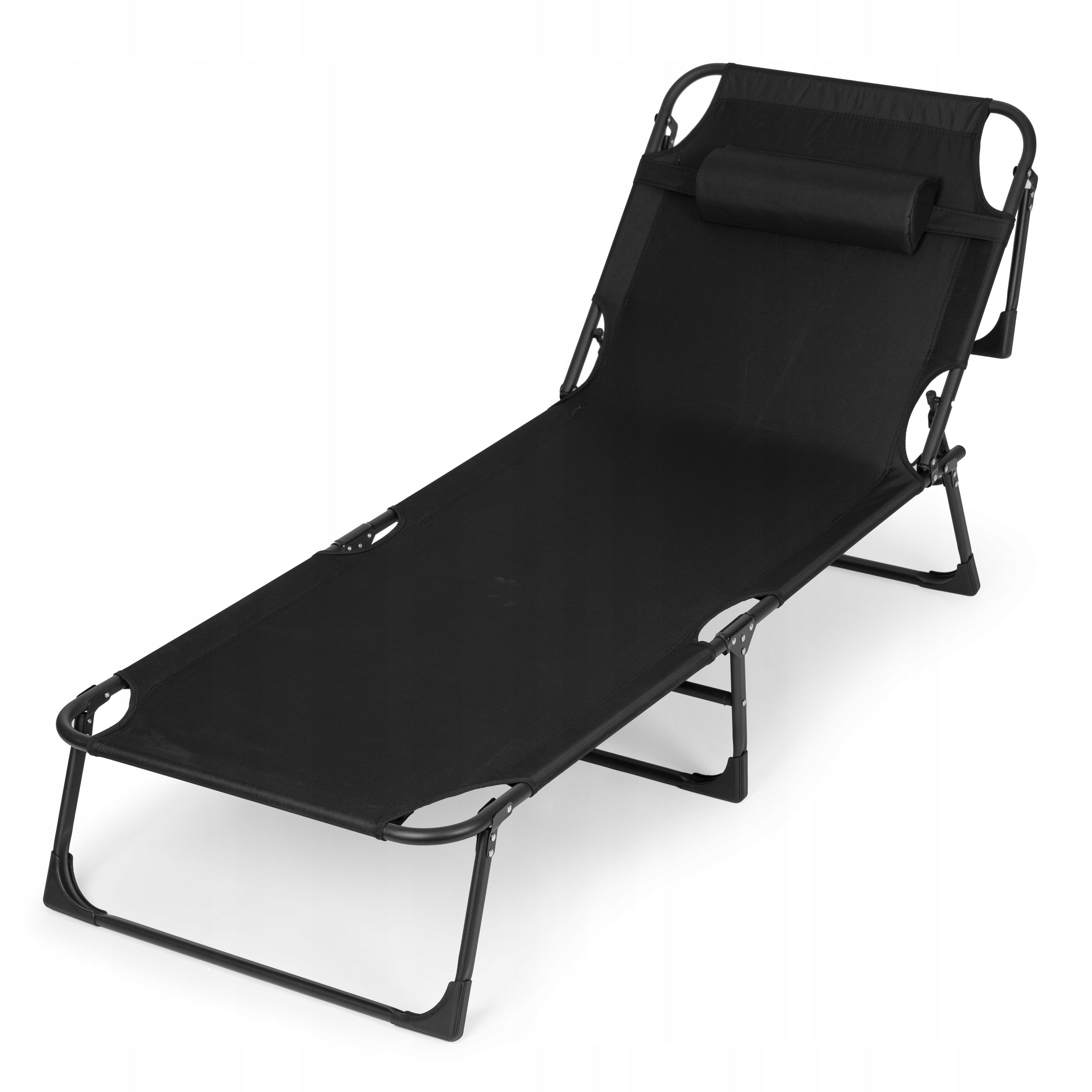 Sezlong pliabil 193x67x79 cm, spatar reglabil 4 pozitii, cadru otel si material Oxford, negru