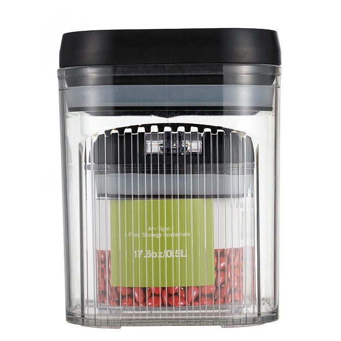Cutii de Depozitare Alimente, Set din 2 Cutii de Tip Container de 0.5 si 1.3 l, Recipiente pentru Cereale in Bucatarie, Transparente cu Capac Negru