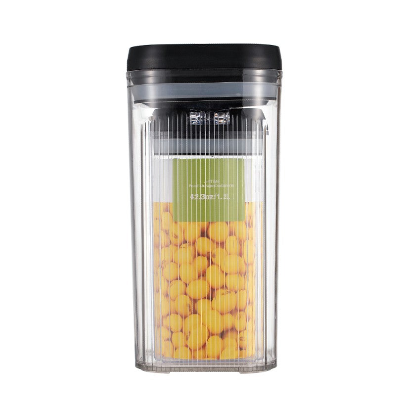 Cutii de Depozitare Alimente, Set din 2 Cutii de Tip Container de 1.2 si 2.5 l, Recipiente pentru Cereale in Bucatarie, Transparente cu Capac Negru