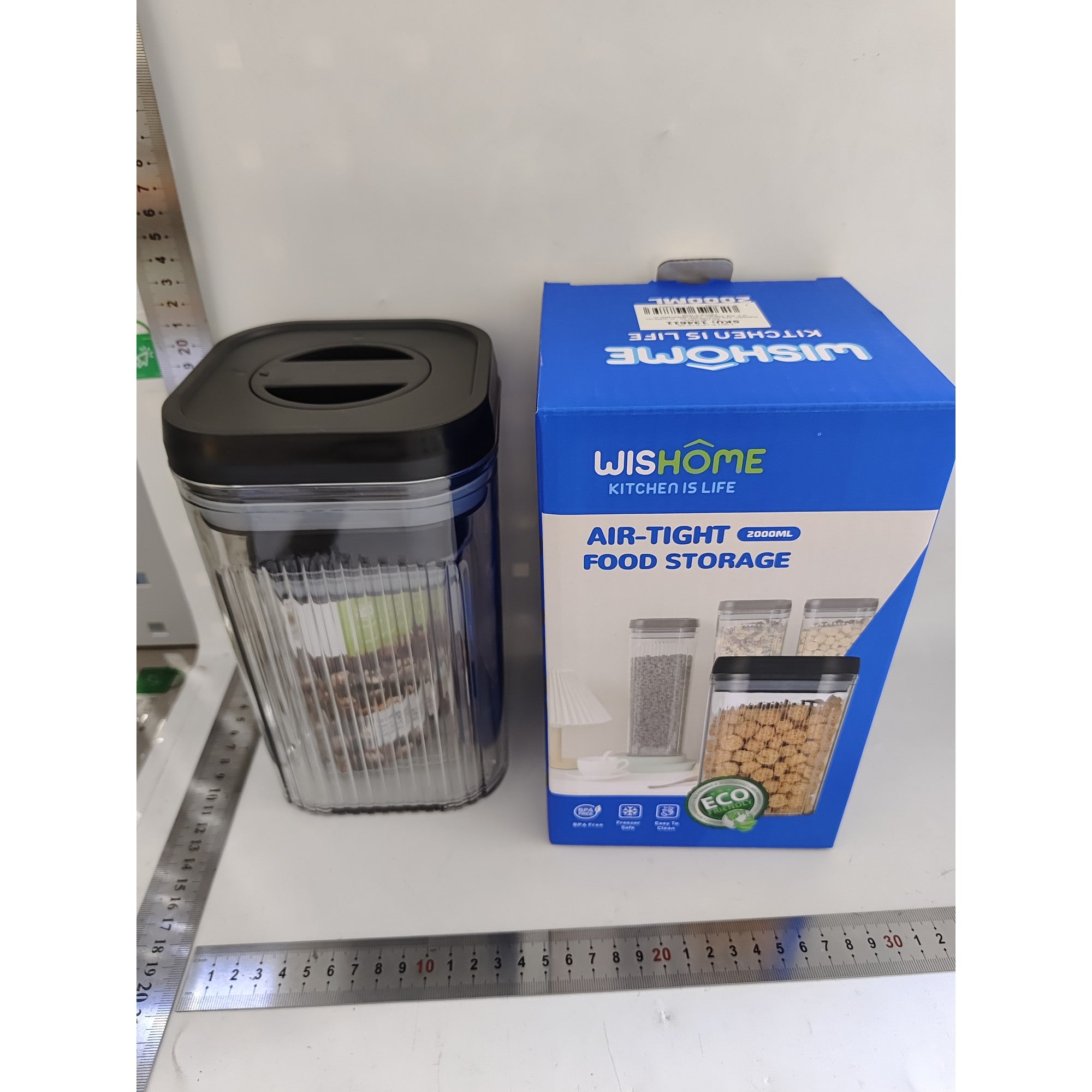 Cutii de Depozitare Alimente, Set din 2 Cutii de Tip Container de 0.8 si 1.3 l, Recipiente pentru Cereale in Bucatarie, Transparente cu Capac Negru