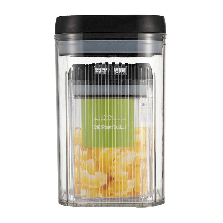 Cutii de Depozitare Alimente, Set din 2 Cutii de Tip Container de 0.8 si 1.3 l, Recipiente pentru Cereale in Bucatarie, Transparente cu Capac Negru