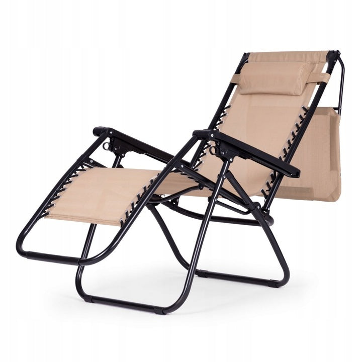 Sezlong pliabil 86x67x120 cm, zero gravity, copertina reglabila, spatar 3 pozitii, cadru otel si material impermeabil, bej