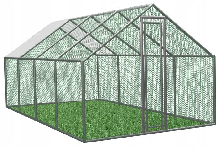 Cotet tarc pentru pasari, din otel galvanizat, cu plasa, 600x300x195cm