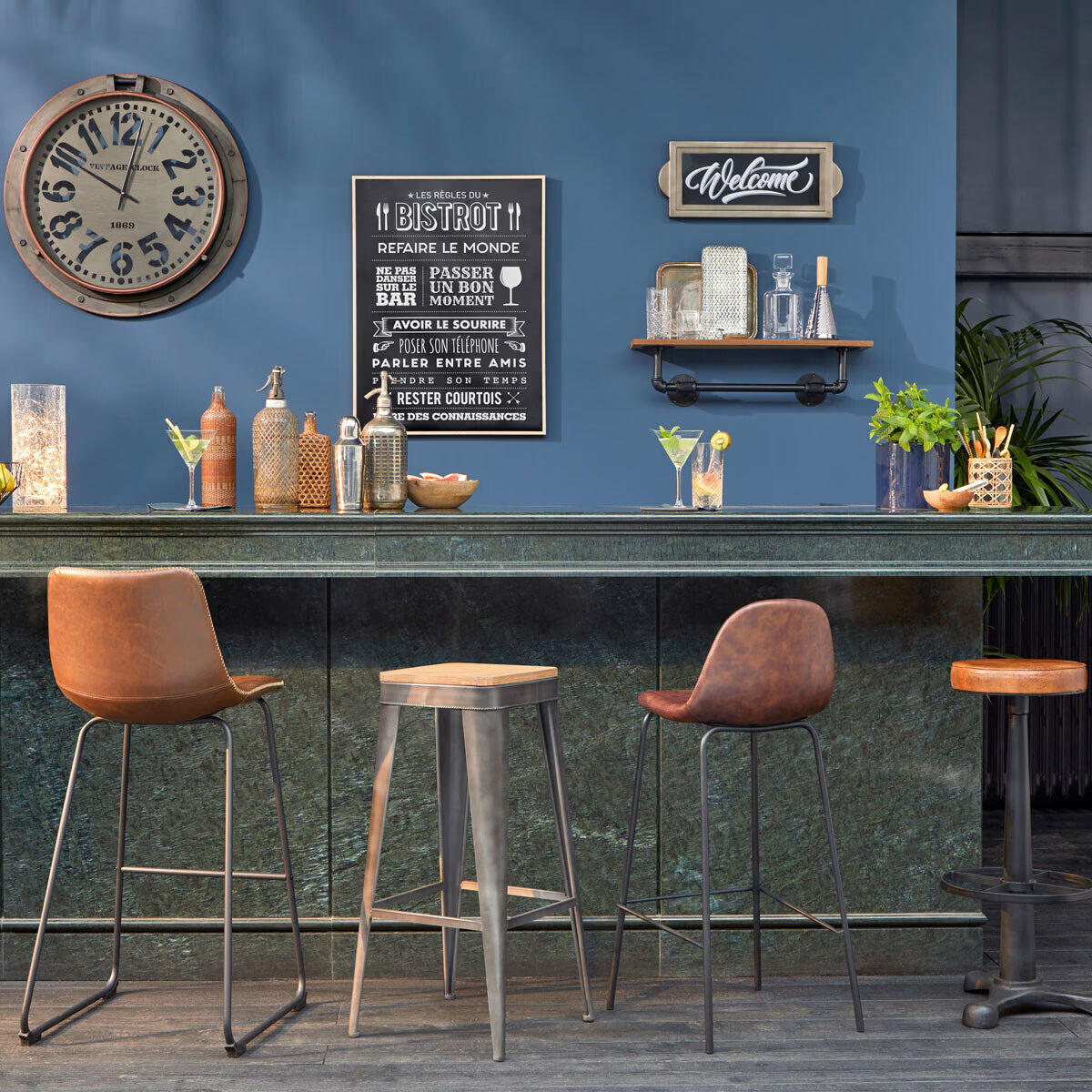 Scaun bar Atmosphera Vladi, cadru metal si lemn, 44x42x95 cm, maro