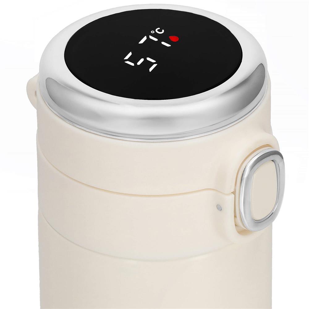Cana termos Smart, inox, display LED, afisare temperatura, 420ml, 20cm, crem
