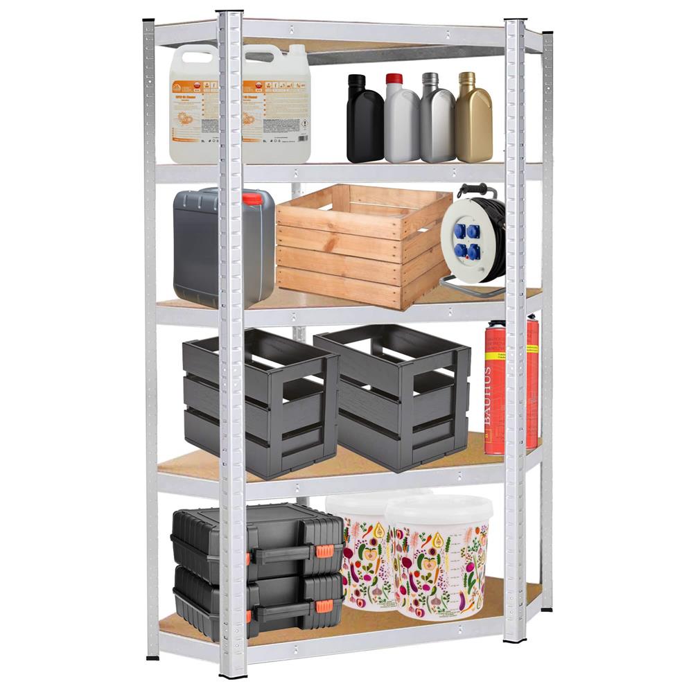 Raft de colt cu cadru metalic modular pentru depozitare, 5 polite, 180x90x40cm, sarcina 875kg