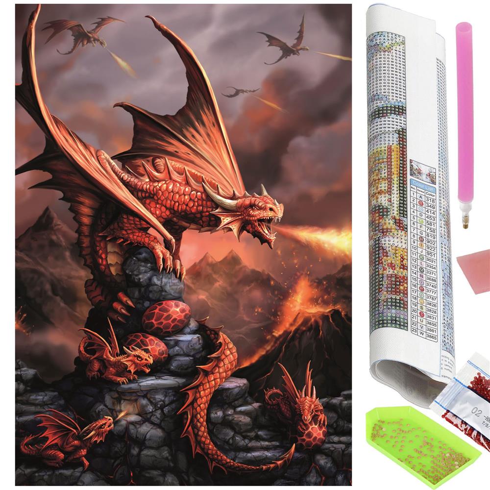 Set de broderie cu diamante 5D, 30x40cm, model Dragon cu pui