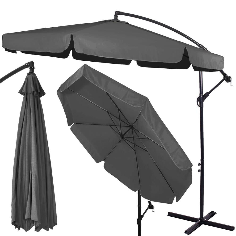 Umbrela de gradina cu brat lateral banana, cu husa, 300cm, gri