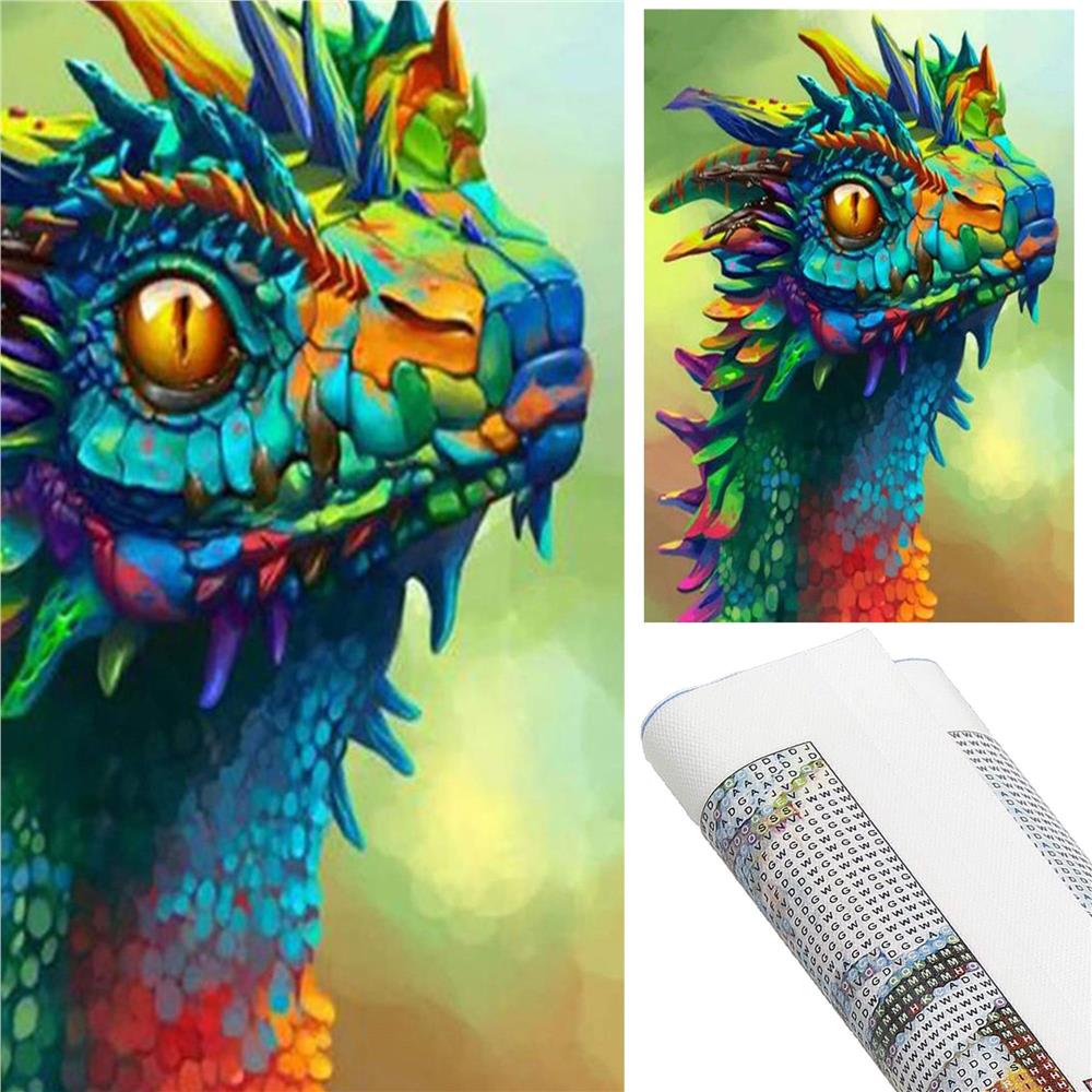 Set de broderie cu diamante 5D, 30x40cm, model Cap de dragon