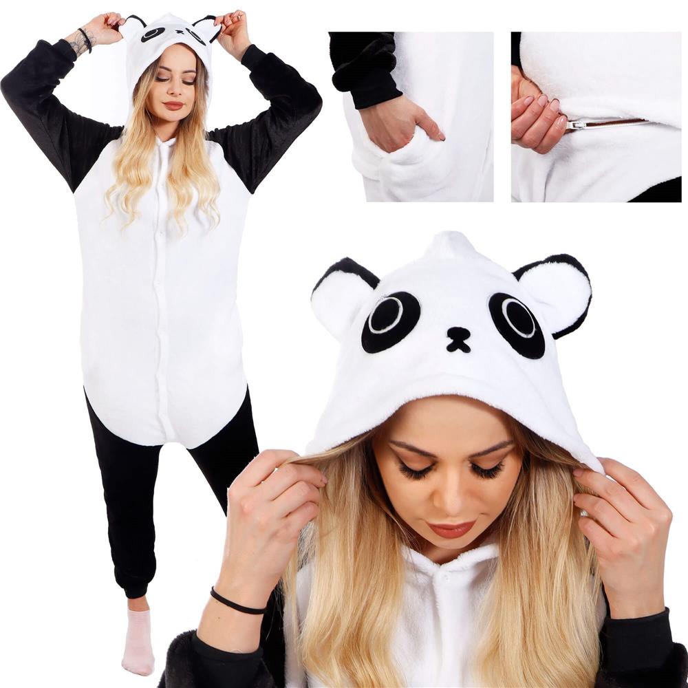 Pijama tip salopeta pentru adulti, model Panda, marime S