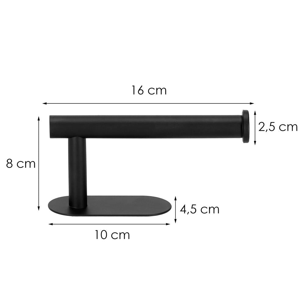 Suport hartie igienica din otel, prindere fara gaurire, 16cm, negru