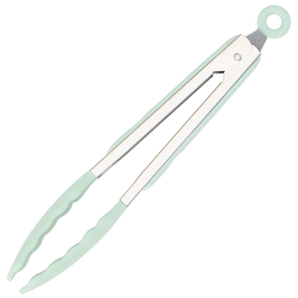 Set Sersimo 12 ustensile de bucatarie din silicon termorezistent si maner din bambus, verde deschis