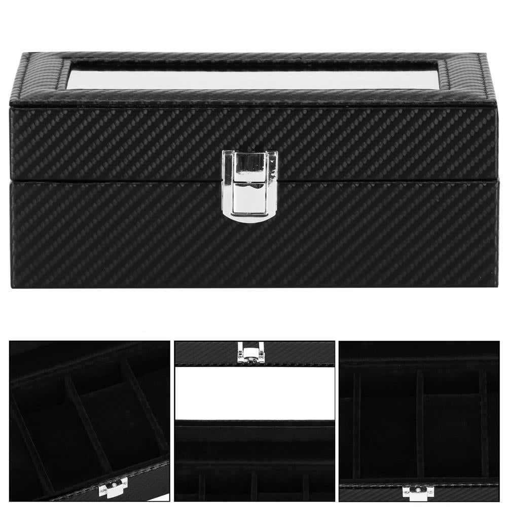 Cutie depozitare si organizare ceasuri, MDF, piele ecologica, 20,5x11x8cm, negru sarpe
