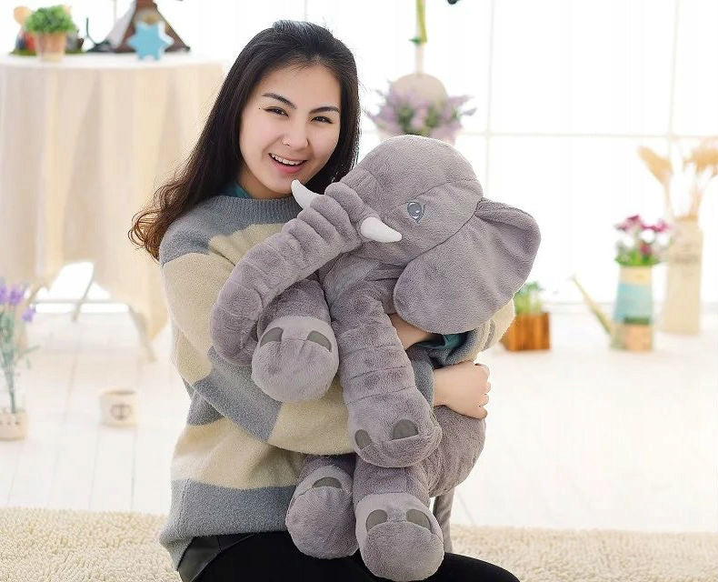 Jucarie plus elefant, tip perna, lavabila, umplutura hipoalergenica, pentru copii si adulti, 70 cm, gri