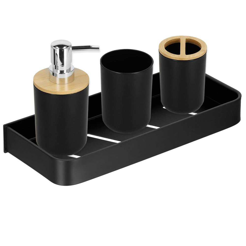 Raft de baie cu 2 sisteme instalare pe perete, aluminiu, 30x12x4cm, negru