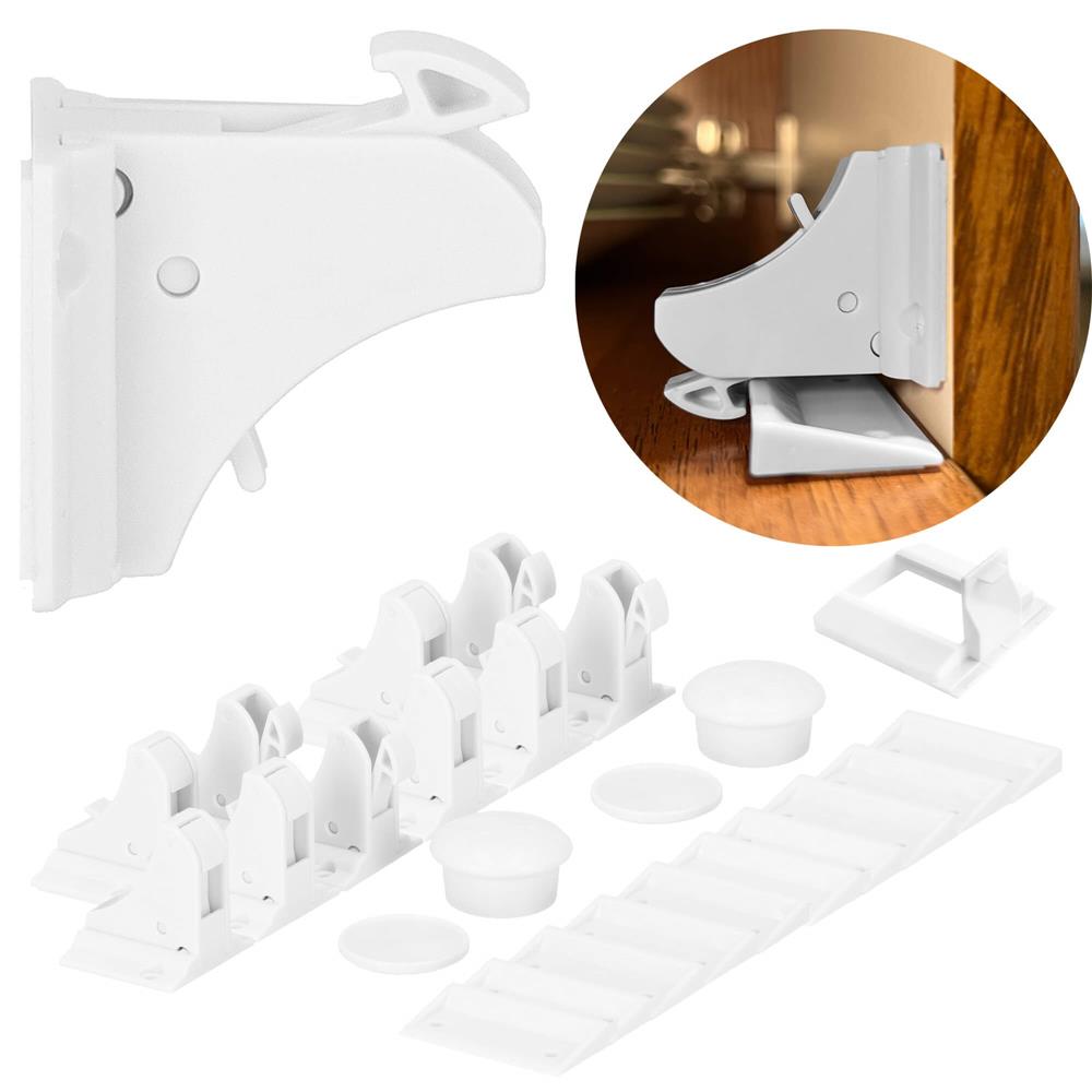 Set 4 sigurante magnetice ascunse, blocator sertare si usi, 2 sisteme fixare incluse, alb