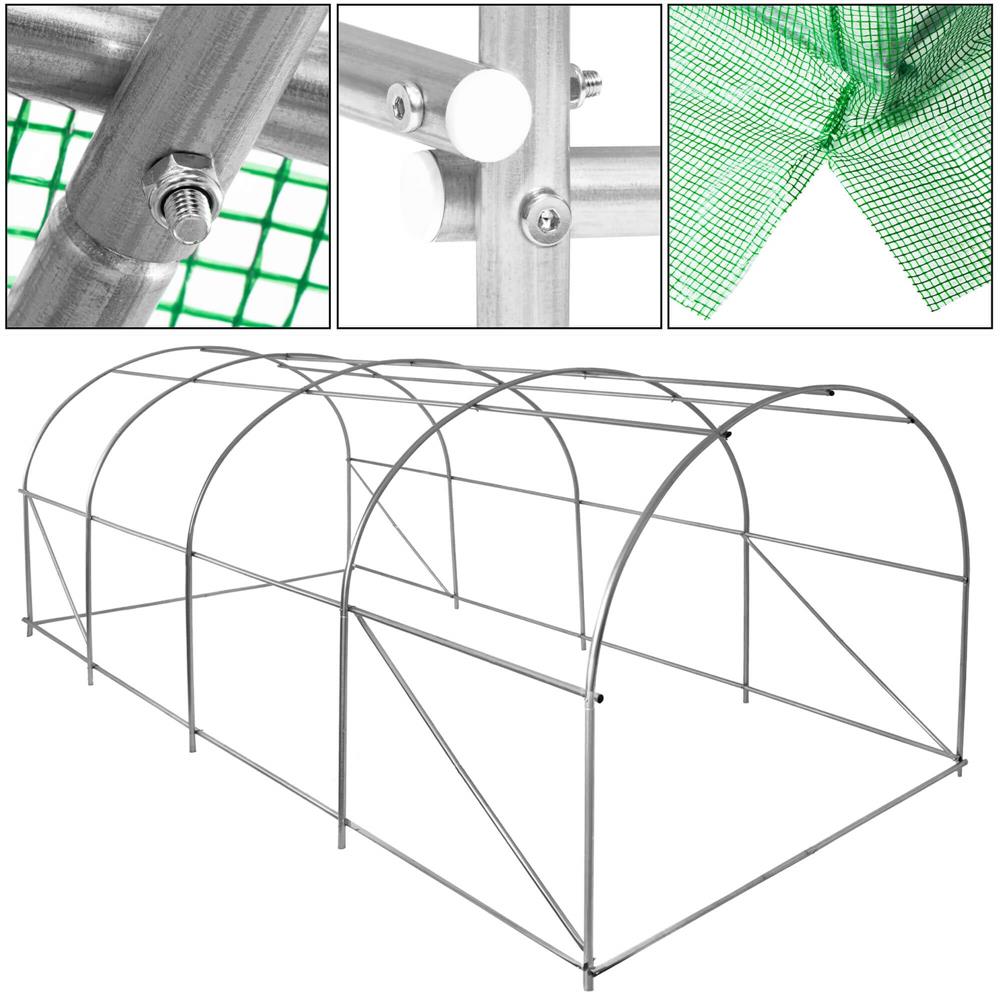 Sera de gradina, tip tunel cu cadru metalic, 200x450cm, 9 ferestre, verde, 9 mp