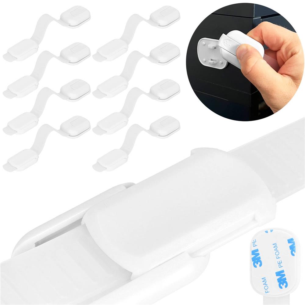 Set 8 sigurante blocator sertare si usi, plastic si silicon, ajustabile, 19 cm, alb