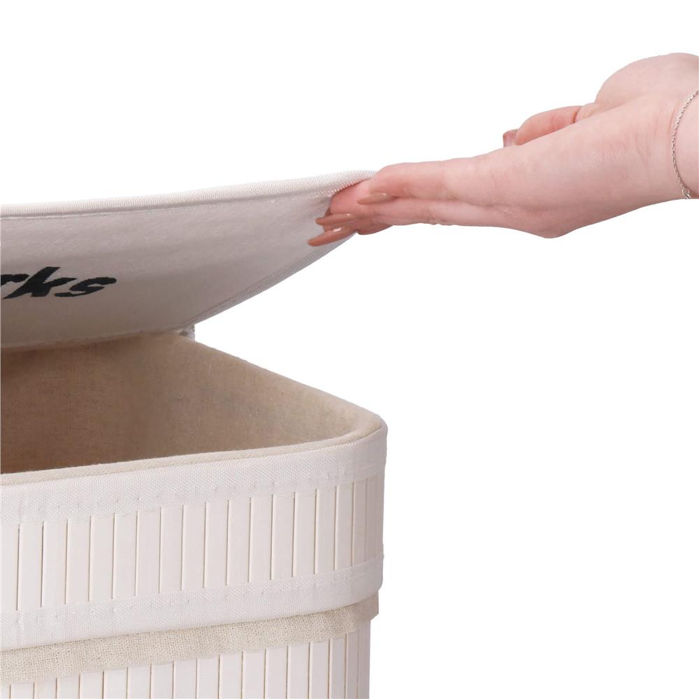 Cos de rufe din bambus cu capac, 2 compartimente, sac detasabil, volum 100L, 54x35x60cm, alb - 20