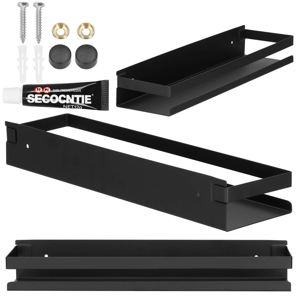 Raft de baie cu 2 sisteme instalare pe perete, aluminiu, 40x10x6cm, negru