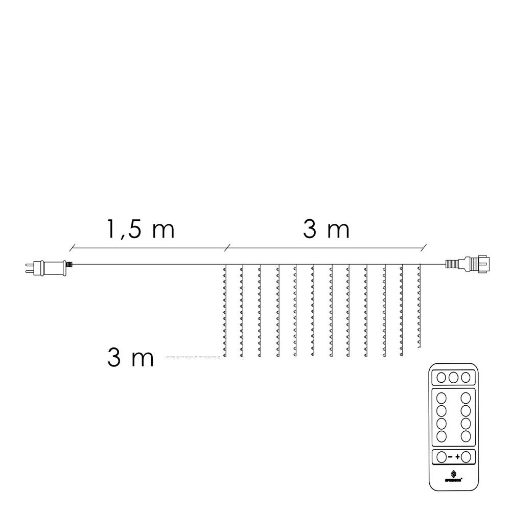 Ghirlanda luminoasa tip perdea 300 LED-uri, 3x3m, pentru interior, cu telecomanda, alb cald (galben)