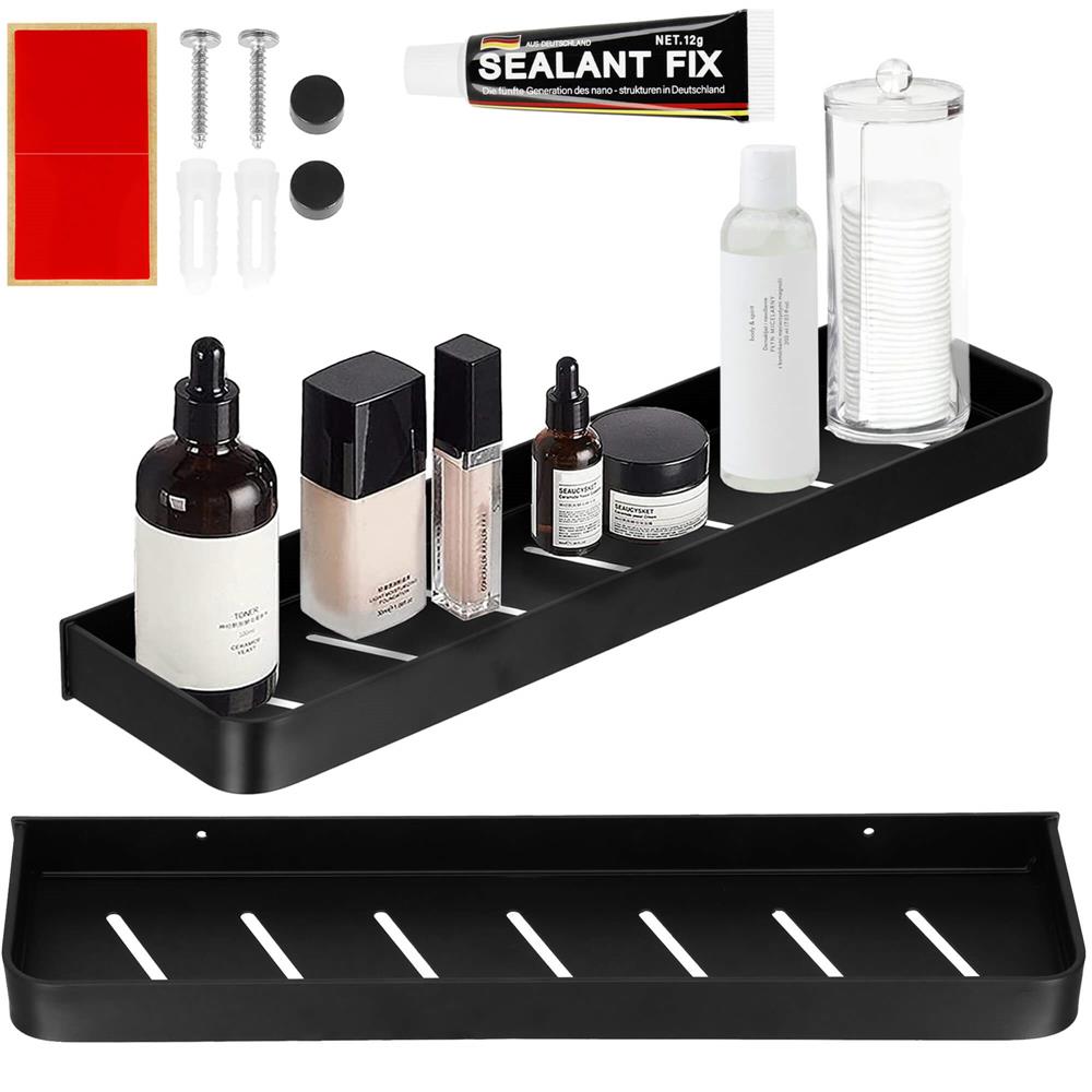 Raft de baie cu 2 sisteme instalare pe perete, aluminiu, 50x12x4cm, negru