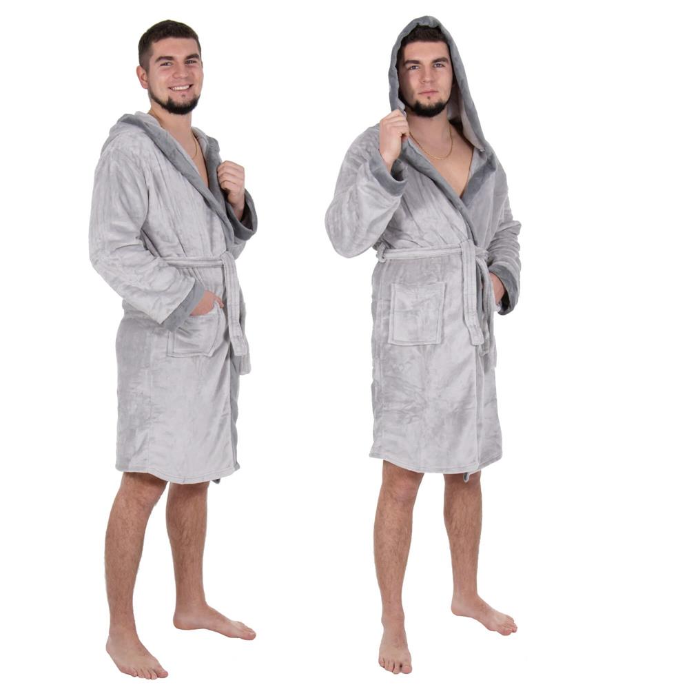 Halat de baie pentru barbati pana la genunchi, gluga mare, marimea L/XL, gri
