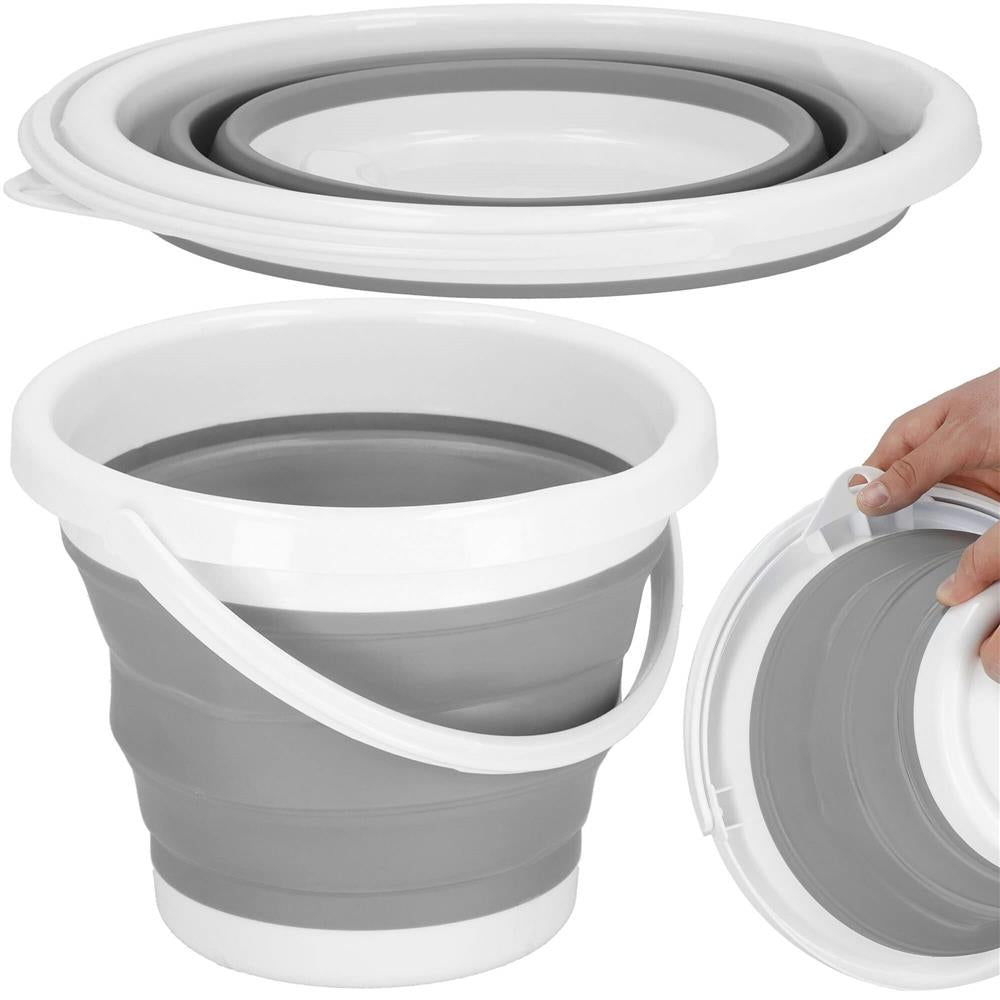 Lighean pliabil, rotund, din plastic si silicon, 31x24cm, 10litri, gri