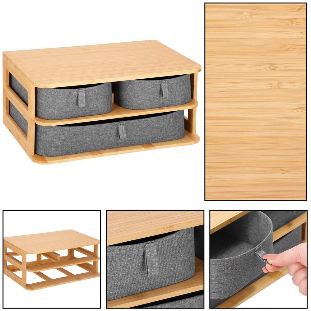 Cutie organizare din bambus, cu 3 sertare detasabile, 16x36x23cm, maro