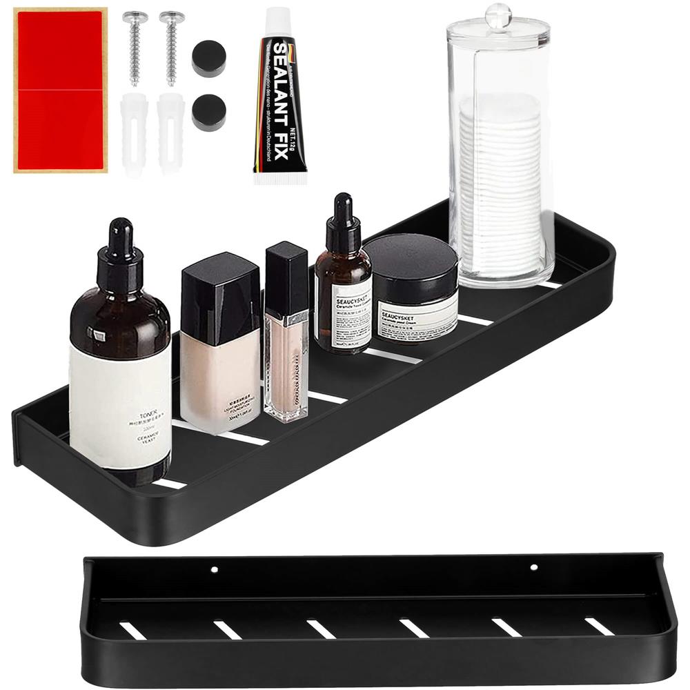 Raft de baie cu 2 sisteme instalare pe perete, aluminiu, 40x12x4cm, negru