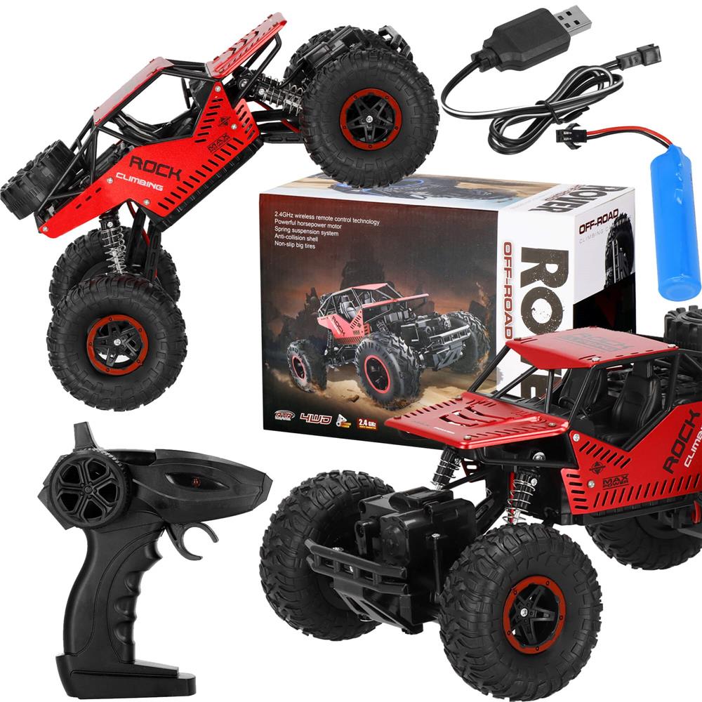 Masina Monster Truck Off-Road, 4x4, telecomanda, 26x14x17cm, rosu si negru