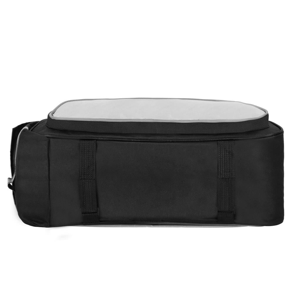 Geanta portbagaj bicicleta, 1 compartiment si 3 buzunare laterale, 40x20x17cm, negru cu elemente reflectorizante gri