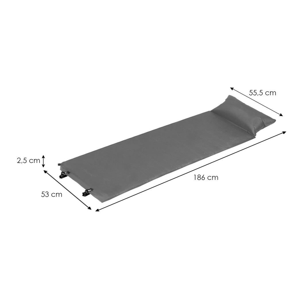 Saltea plabila cu perna din spuma poliuretanica, cu autoumflare, 186x53x2.5cm, gri