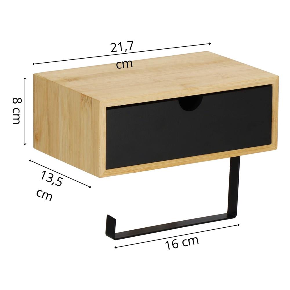Suport hartie igienica din otel cu sertar depozitare, sistem montare inclus, 22cm, negru bej