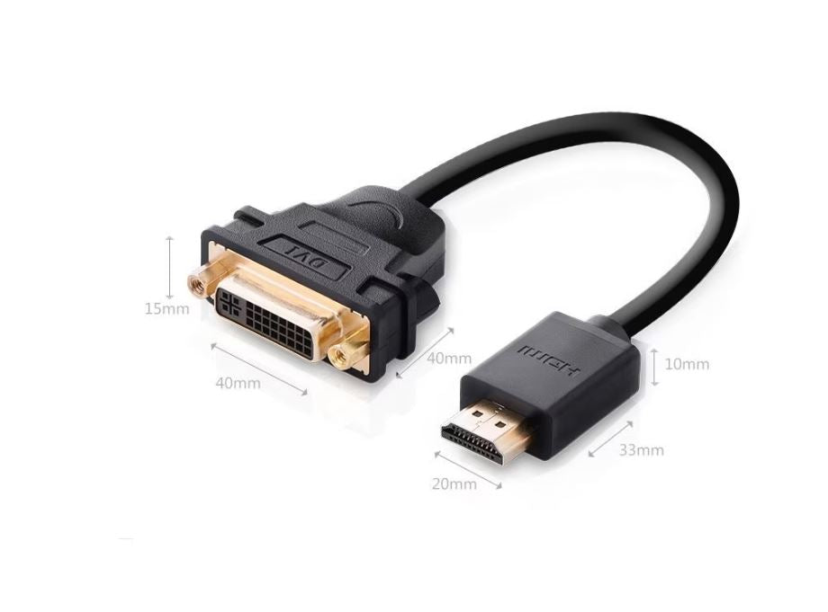 Cablu video UGreen, HDMI (T) la DVI (M), rezolutie maxima FHD (1920 x 1080), conectori auriti, 0.2m, negru 