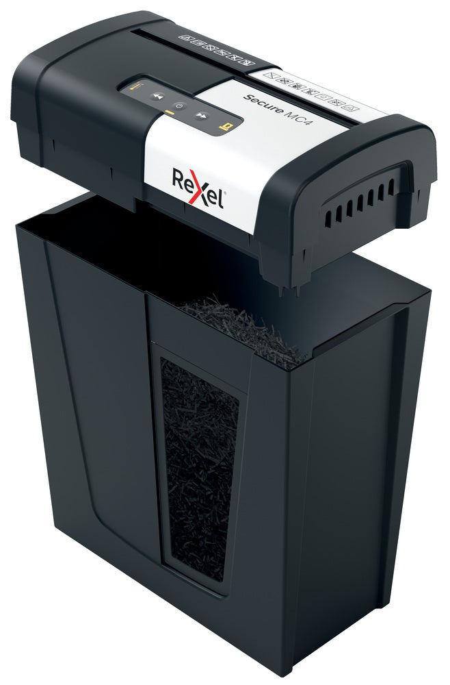 Distrugator manual documente Rexel SECURE MC4, 4 coli, P5, micro-cut (tip particule), cos 14 litri, negru-argintiu, "2020129EU"