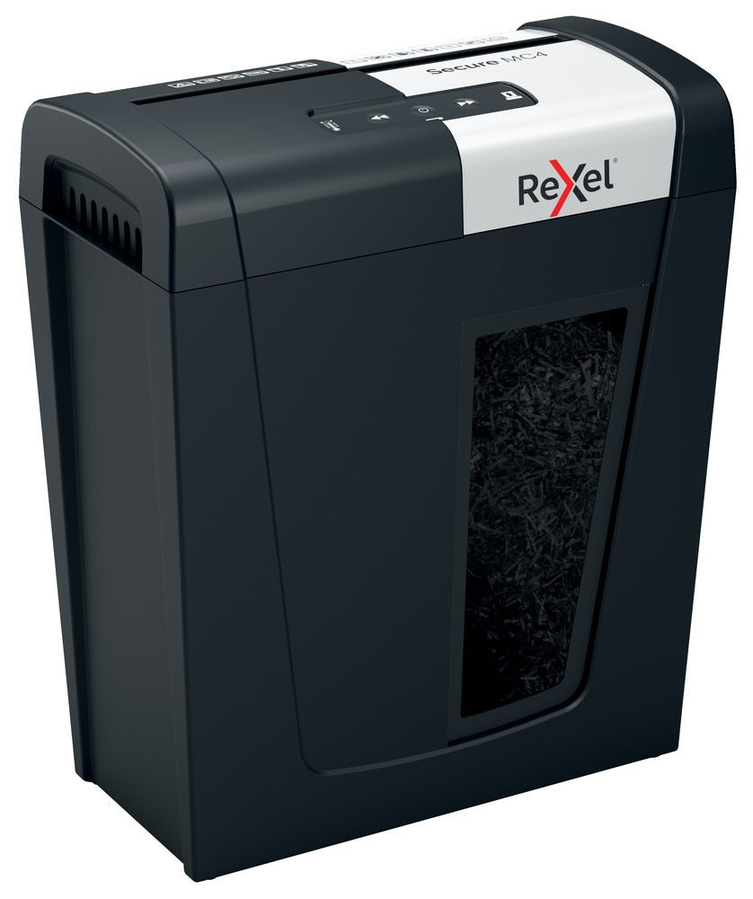 Distrugator manual documente Rexel SECURE MC4, 4 coli, P5, micro-cut (tip particule), cos 14 litri, negru-argintiu, "2020129EU"