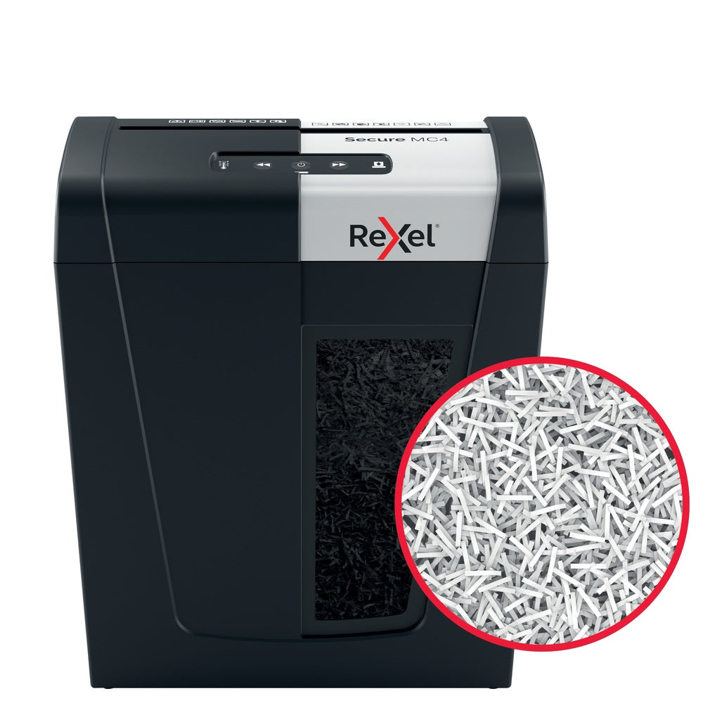 Distrugator manual documente Rexel SECURE MC4, 4 coli, P5, micro-cut (tip particule), cos 14 litri, negru-argintiu, "2020129EU"