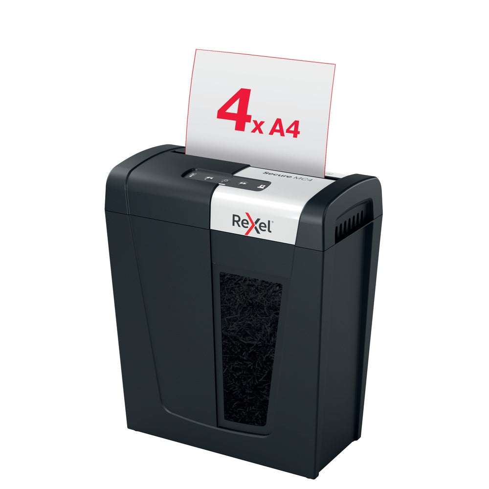 Distrugator manual documente Rexel SECURE MC4, 4 coli, P5, micro-cut (tip particule), cos 14 litri, negru-argintiu, "2020129EU"
