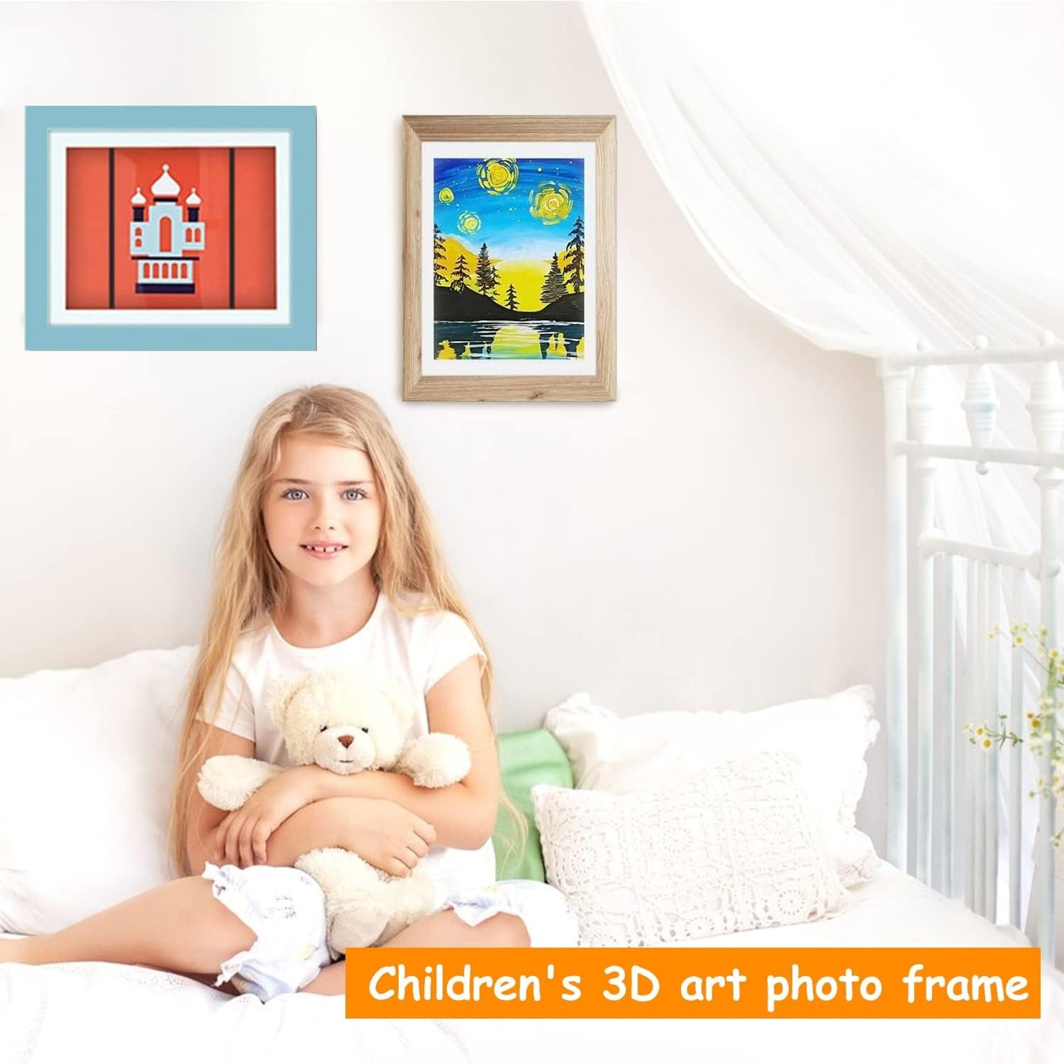 Rama Foto cu Magnet, din Lemn, cu Spatiu Pentru Depozitare, Pentru Desene si Picturi A4, Sticla Securizata, Rama MDF, 21x30 cm, Albastru