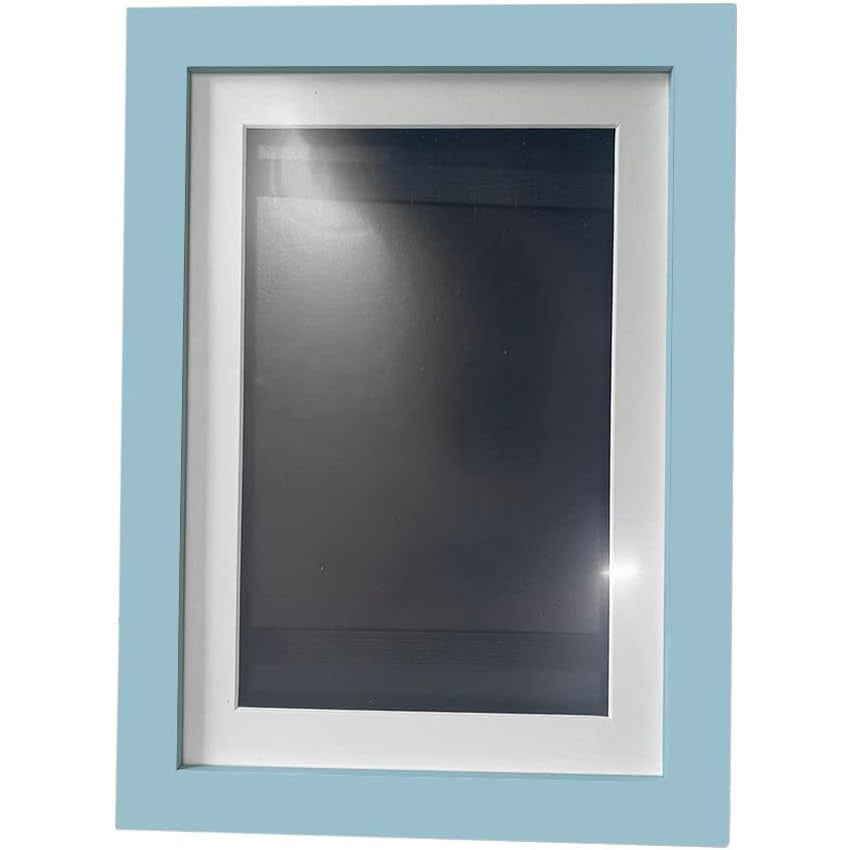 Rama Foto cu Magnet, din Lemn, cu Spatiu Pentru Depozitare, Pentru Desene si Picturi A4, Sticla Securizata, Rama MDF, 21x30 cm, Albastru