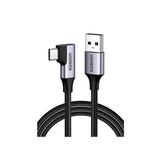 CABLU alimentare si date Ugreen, "US385", Fast Charging Data Cable pt. smartphone,USB 3.0 la USB Type-C, 3A,  unghi 90 grade, braided, 1m, negru "20299" (timbru verde 0.08 lei) - 6957303822997
