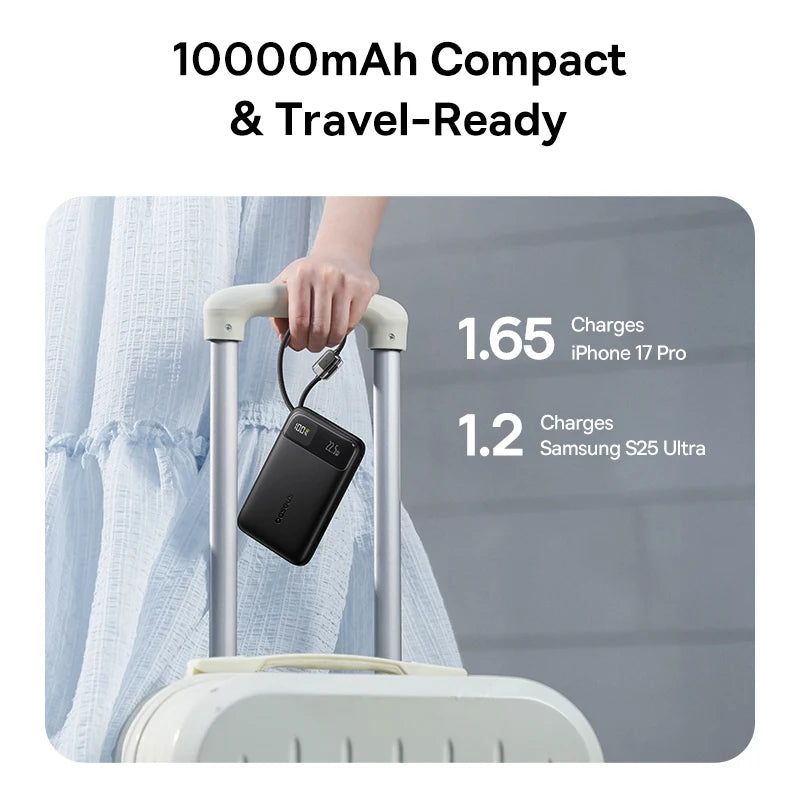 POWER BANK Baseus EnerFill FC11, 10000mAh, cablu integrat USB Type-C si Iphone Lightning, 22.5W, display, negru, "E0027R04" - 6932172699840