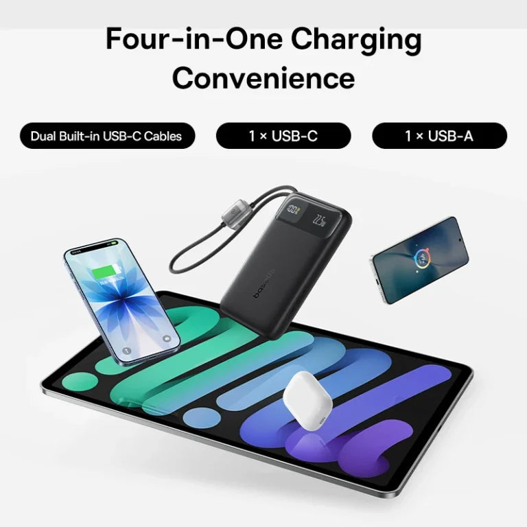 POWER BANK Baseus EnerFill FC11, 10000mAh, cablu integrat USB Type-C si Iphone Lightning, 22.5W, display, negru, "E0027R04" - 6932172699840